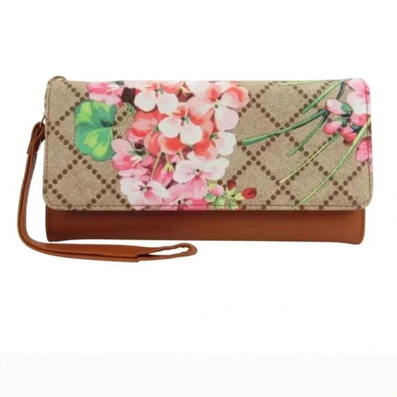 AR New York Floral Print Wallet Wristlet - Brown - Picture 1 of 1